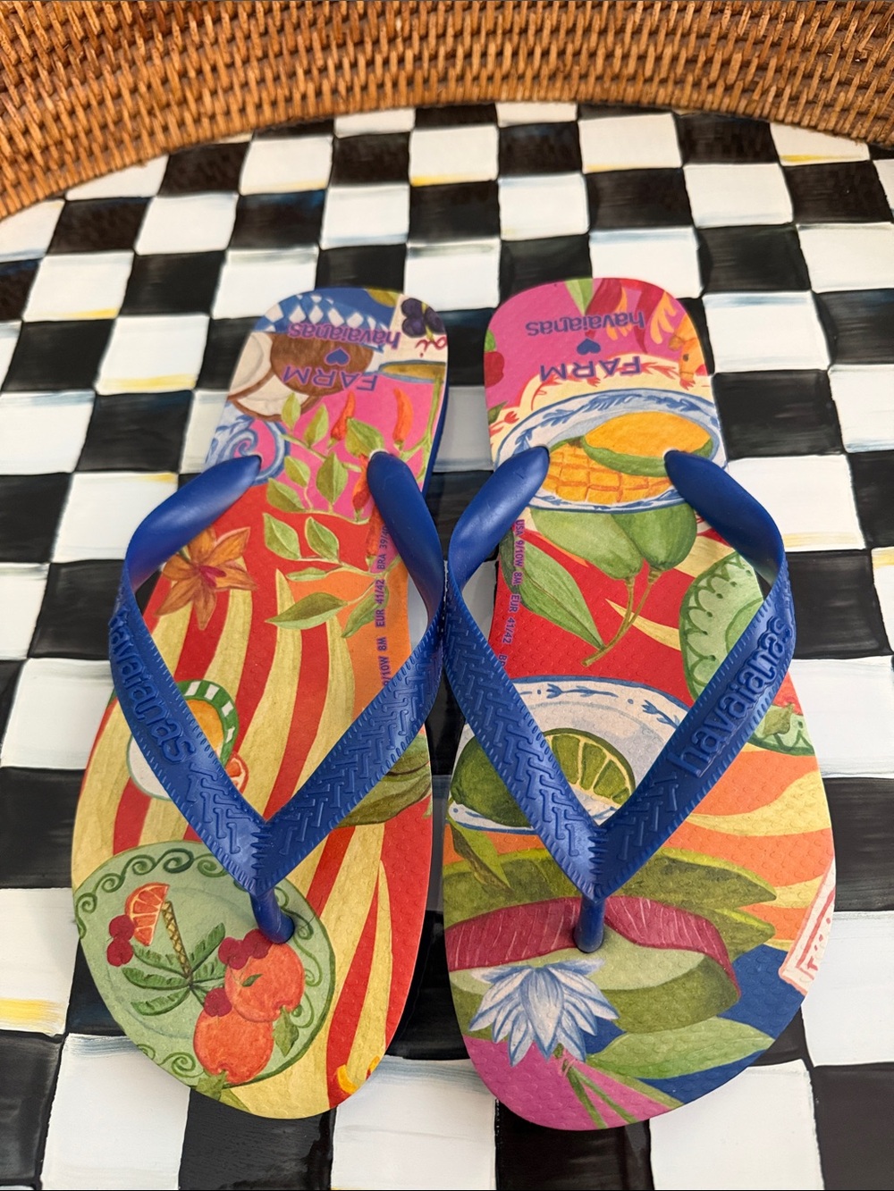 Havaianas x Farm Bright Blue-Strap Tropical Print Flip Flops